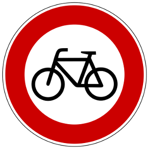 Verbot für Fahrräder.