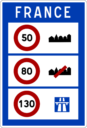 Verkehr Frankreich: 50km/h 80km/h 130km/h