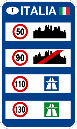 Verkehr Italien: 50km/h 90km/h 110/130km/h